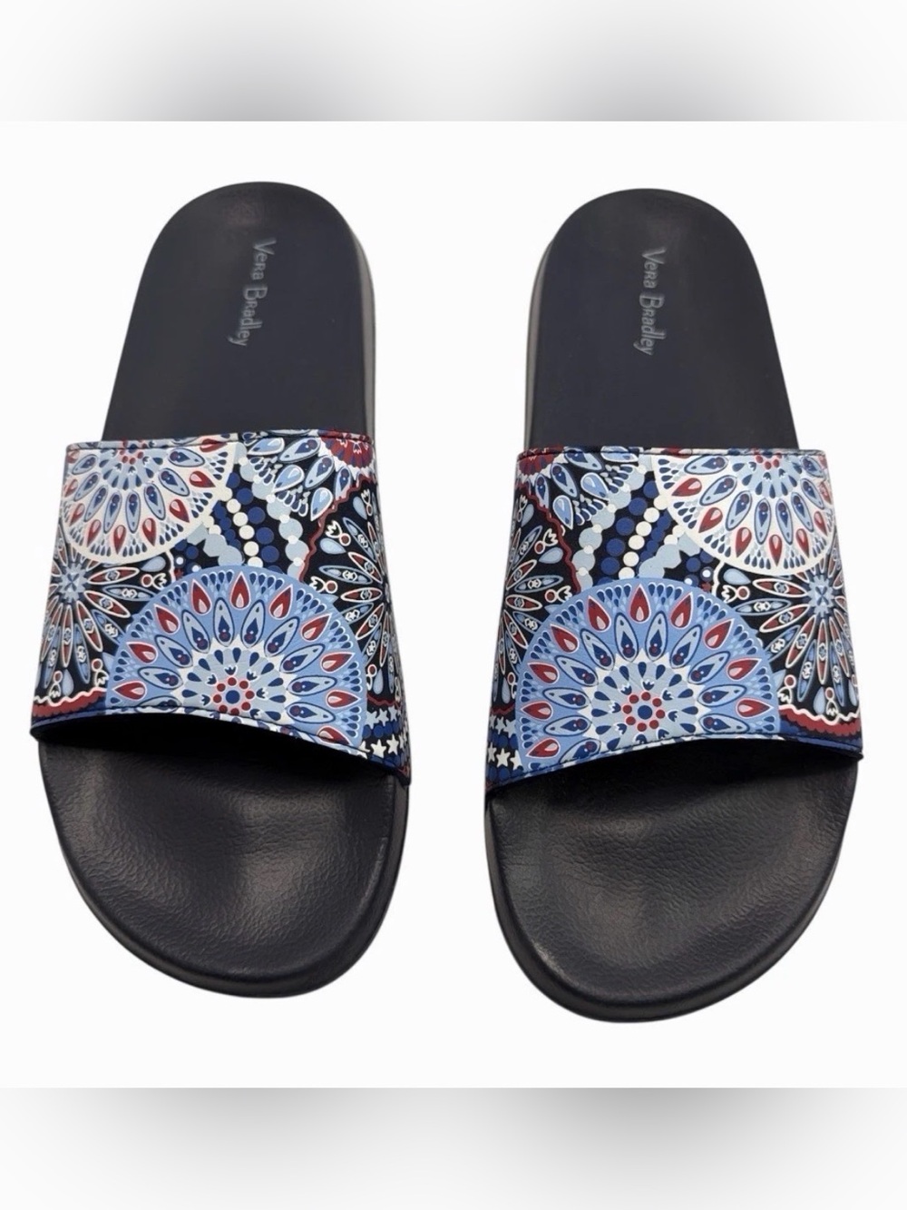 Vera Bradley Navy Multicolor Patterned Slide Sandals size 9-10